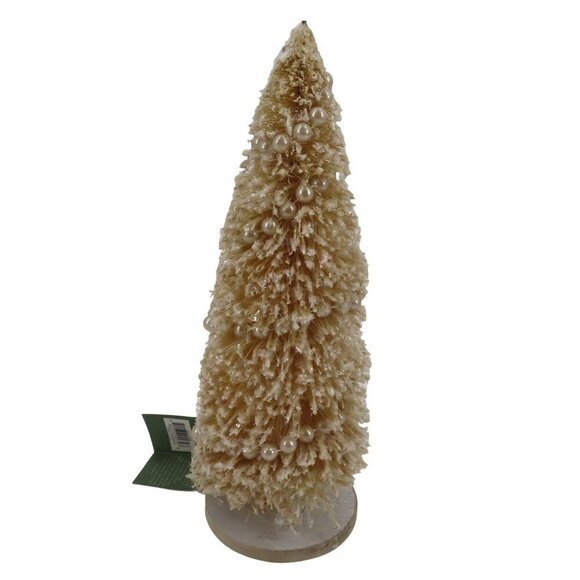 Bethany Lowe 12.25in Ivory Glitter Flocked Pearl Bottle Brush Tree Christmas NEW - Picture 1 of 12